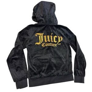 Y2K Vintage Juicy Couture Girls Velvet Track Jacket Hoodie Sz 7/8 Black